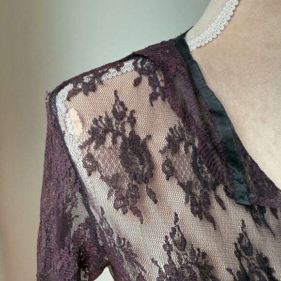 Whimsygoth Burgundy Sheer Lace Blouse Romantic Witchy Long Sleeve Top Coquette - Picture 10 of 10
